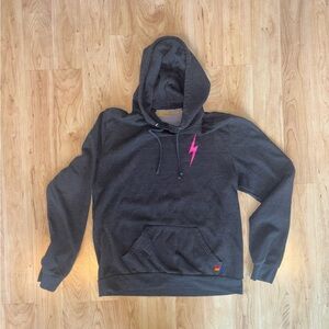 AVIATOR NATION Charcoal Hoodie with Magenta Lightning